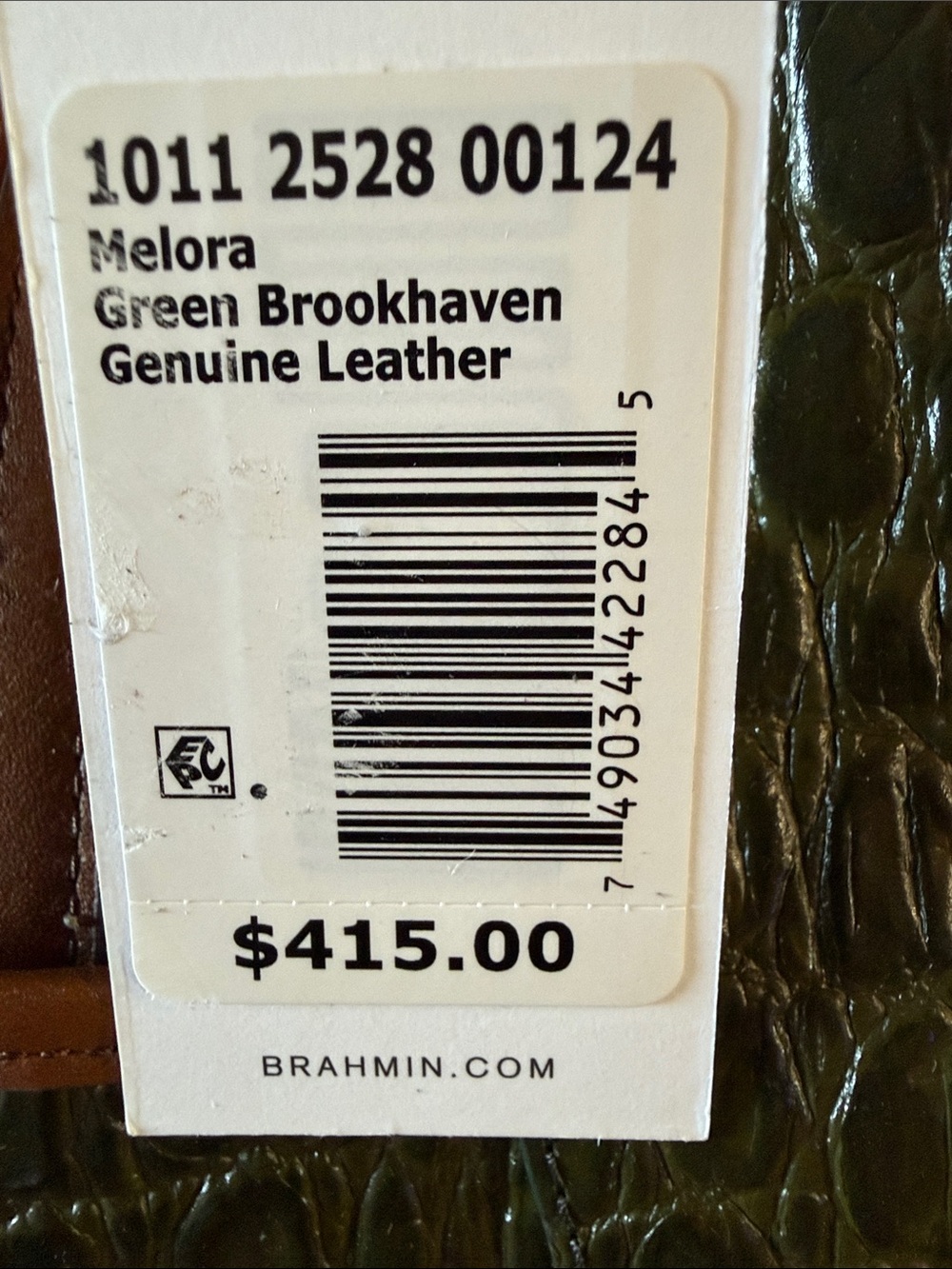 Brahmin Melora Green Brookhaven Croc-Embossed Bamboo Handle Tote - Picture 5 of 6